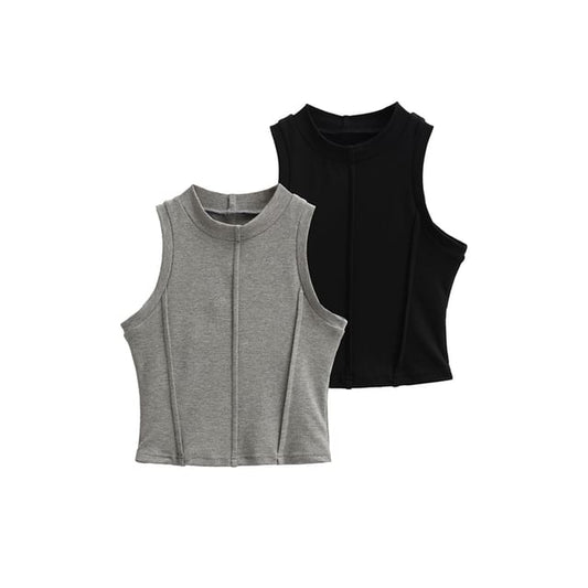 Set: Paneled Tank Top + High-Waisted Maxi A-Line Skirt
