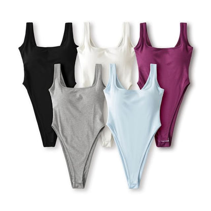 Padded Sleeveless Square-Neck Bodysuit Top