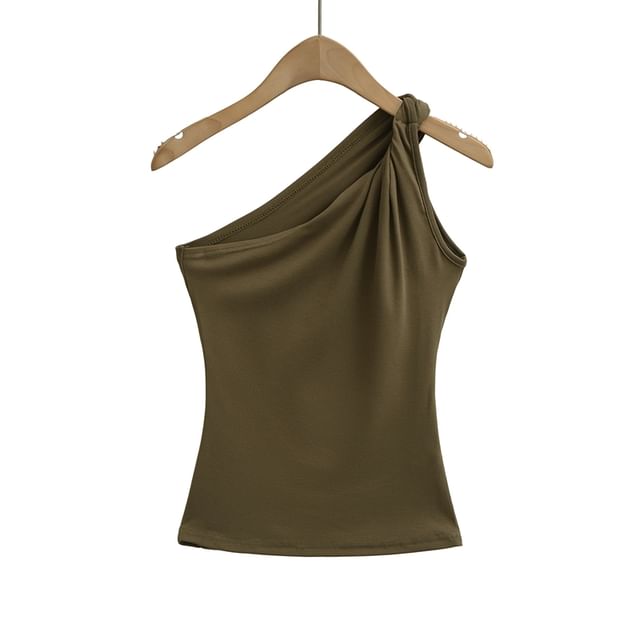 Twisted One-Shoulder Sleeveless Plain Top