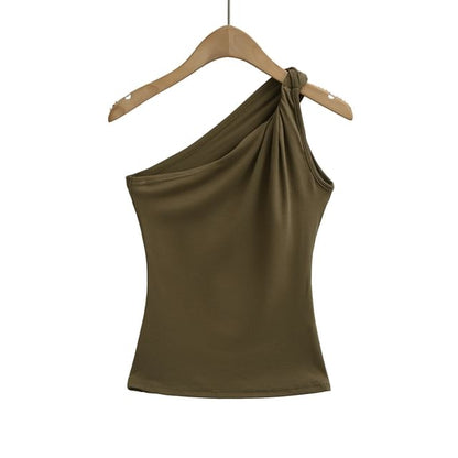 Twisted One-Shoulder Sleeveless Plain Top