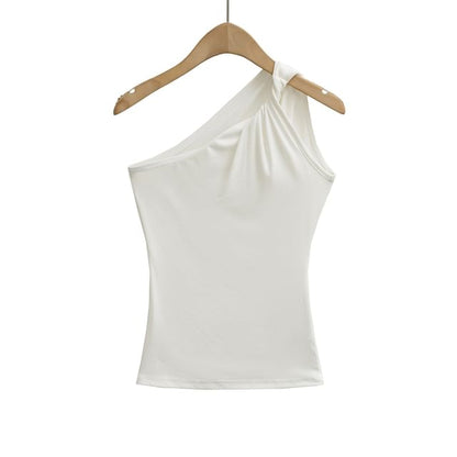 Twisted One-Shoulder Sleeveless Plain Top