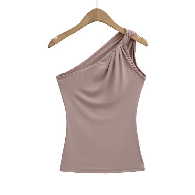 Twisted One-Shoulder Sleeveless Plain Top