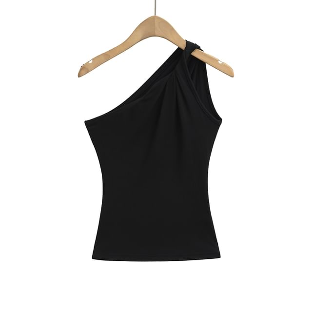 Twisted One-Shoulder Sleeveless Plain Top