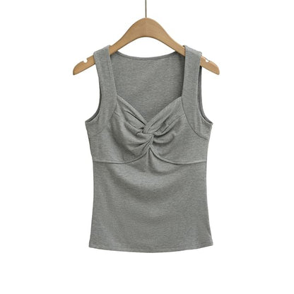 Twisted V-Neck Plain Tank Top