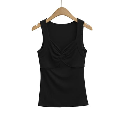 Twisted V-Neck Plain Tank Top