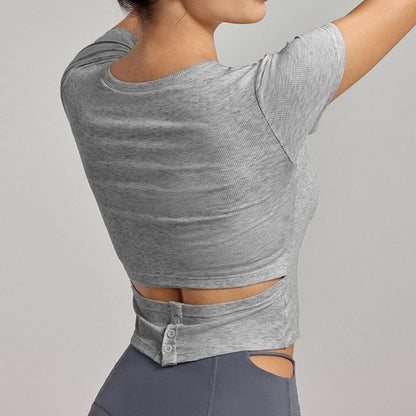 Plain Padded Scoop Neck Short-Sleeved Tee