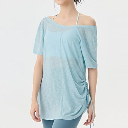 Plain V-Neck Drawstring Short-Sleeved Tee
