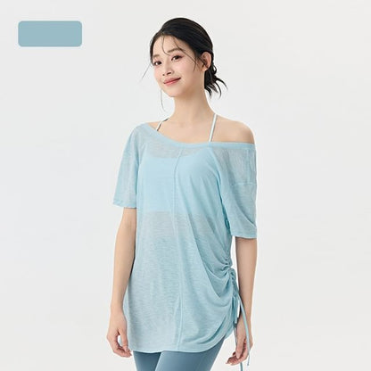 Plain V-Neck Drawstring Short-Sleeved Tee
