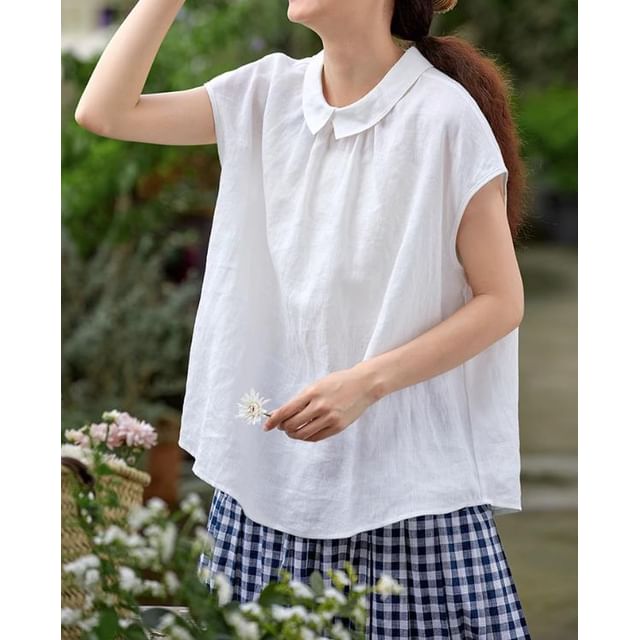 Plain Button-Back Short-Sleeved Shirt