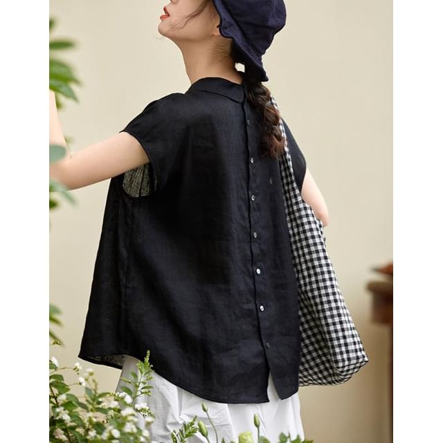 Plain Button-Back Short-Sleeved Shirt