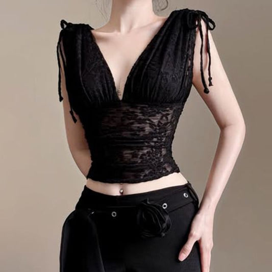 Cropped Sleeveless V-Neck Plain Top