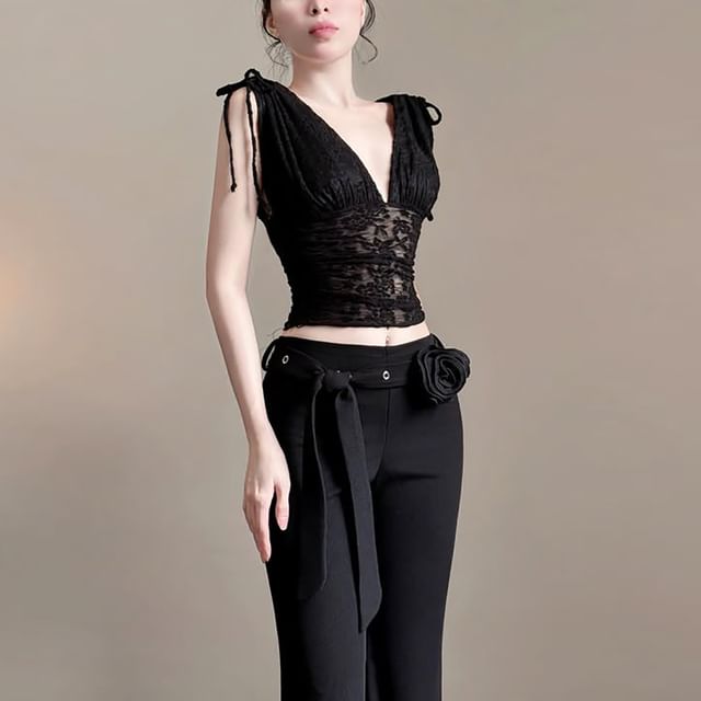 Cropped Sleeveless V-Neck Plain Top
