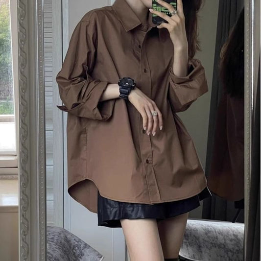 Plain Oversized Long-Sleeved Shirt