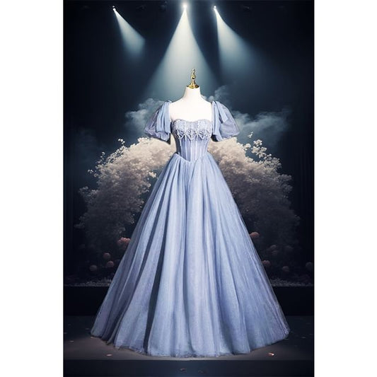 Rhinestone Neck Short-Sleeve A-Line Evening Plain Square Gown