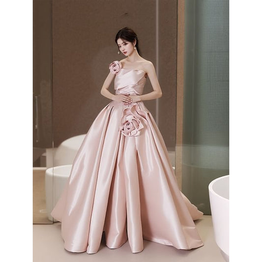 Gown Strapless Flower Plain Detail Ball Wedding