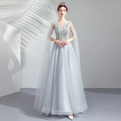 Sleeveless Floral Embroidered A-Line Mesh Evening Gown