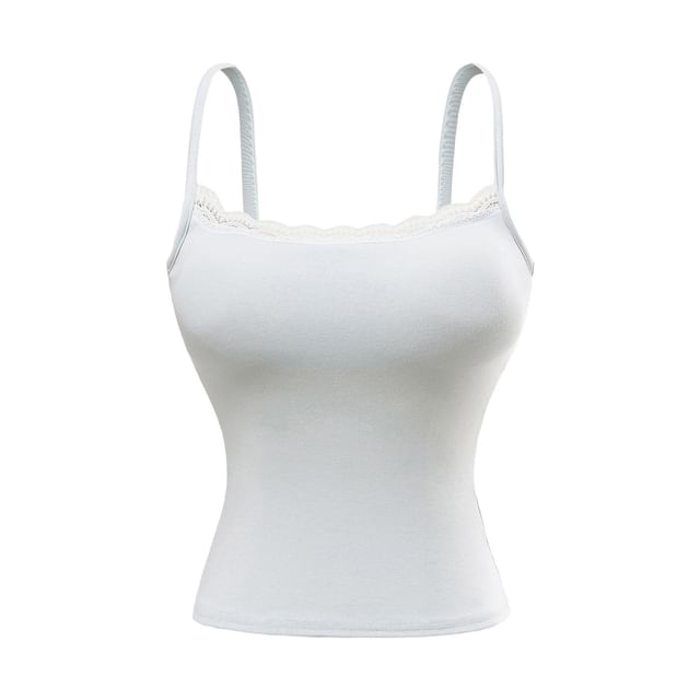 Padded Camisole Top with Delicate Lace Trim and Feminine Detail