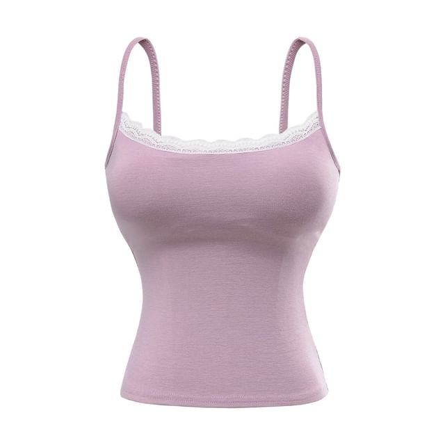 Padded Camisole Top with Delicate Lace Trim and Feminine Detail