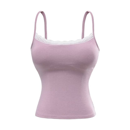 Padded Camisole Top with Delicate Lace Trim and Feminine Detail