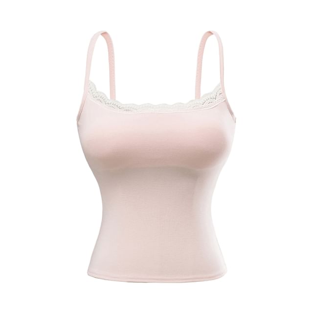 Padded Camisole Top with Delicate Lace Trim and Feminine Detail