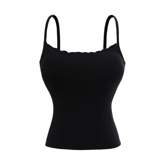 Padded Camisole Top with Delicate Lace Trim and Feminine Detail