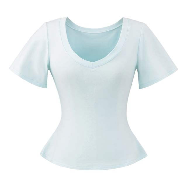 Plain Tee with Short Sleeves and Classic V-Neckline Cut
