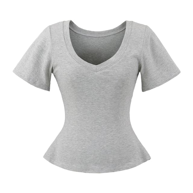 Plain Tee with Short Sleeves and Classic V-Neckline Cut
