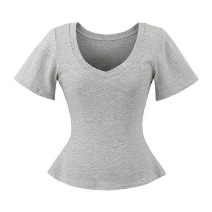 Plain Tee with Short Sleeves and Classic V-Neckline Cut