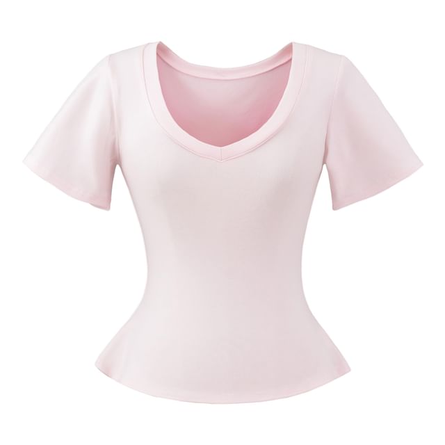 Plain Tee with Short Sleeves and Classic V-Neckline Cut