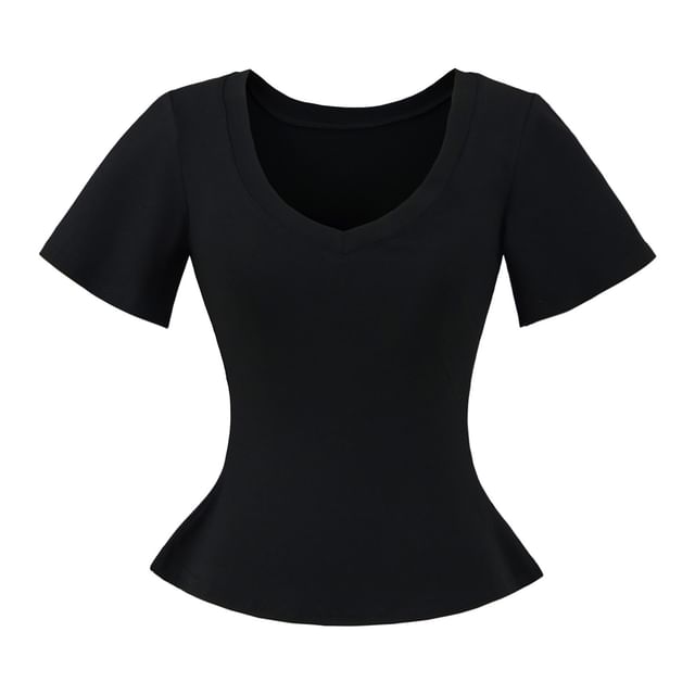 Plain Tee with Short Sleeves and Classic V-Neckline Cut