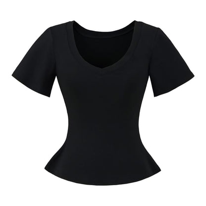 Plain Tee with Short Sleeves and Classic V-Neckline Cut