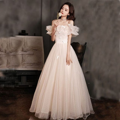 Off Shoulder Plain Bow Detail A-Line Evening Gown (Various Designs)