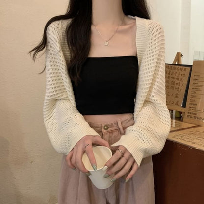 Plain Bolero Cardigan with Lightweight Knit and Versatile Layering Style