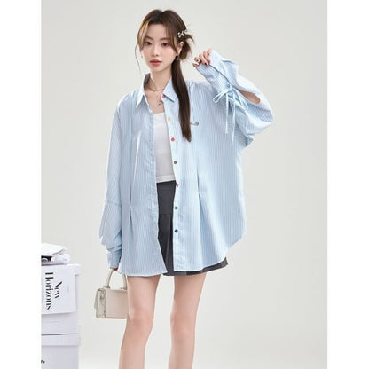 Long-Sleeved Striped Shirt with Pockets