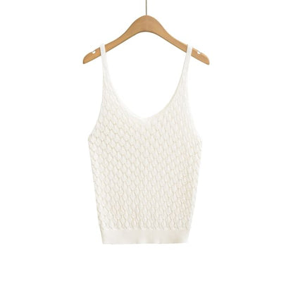 Pointelle Knit V-Neck Plain Cami Top