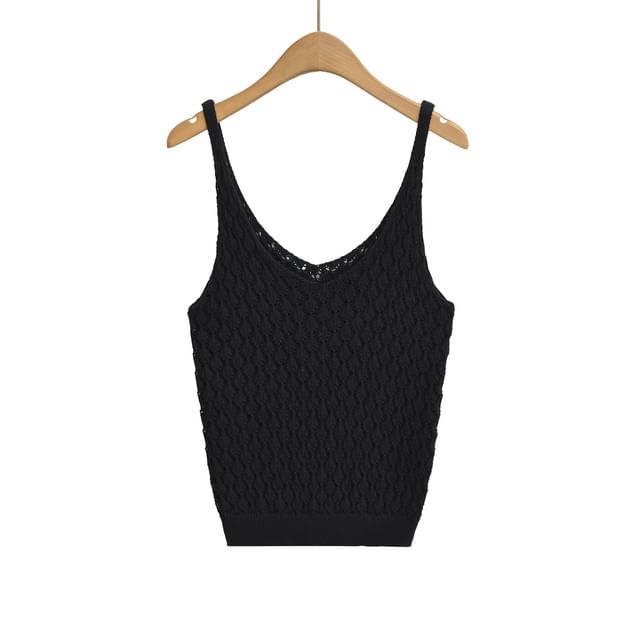 Pointelle Knit V-Neck Plain Cami Top