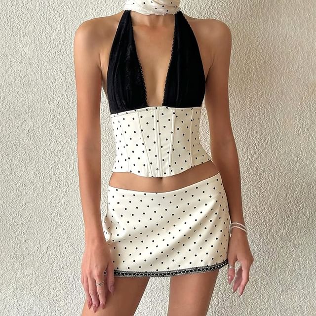 Plaid Sleeveless Crop Top & Low-Rise Mini Skirt Set