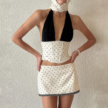 Plaid Sleeveless Crop Top & Low-Rise Mini Skirt Set