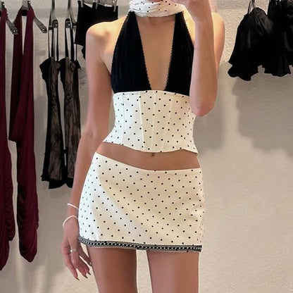 Plaid Sleeveless Crop Top & Low-Rise Mini Skirt Set