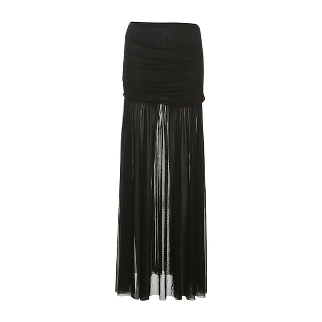 Strapless Plain Crop Top & Low-Waist Maxi A-Line Skirt Set