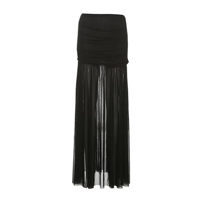 Strapless Plain Crop Top & Low-Waist Maxi A-Line Skirt Set