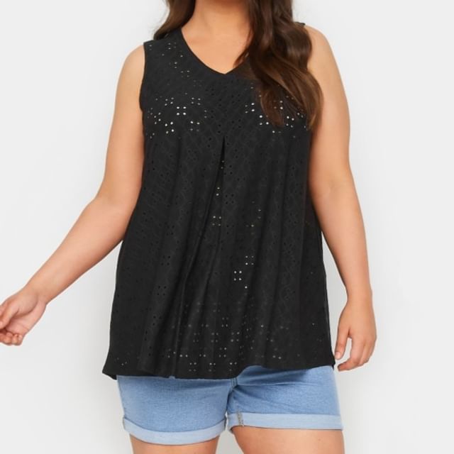 Perforated Jacquard Tank Top with Flattering V-Neckline Cut