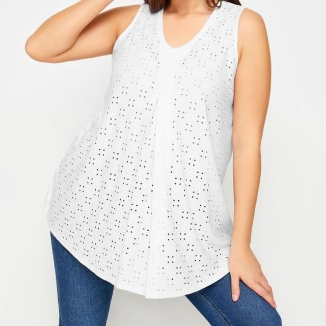 Perforated Jacquard Tank Top with Flattering V-Neckline Cut
