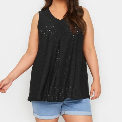 Perforated Jacquard Tank Top with Flattering V-Neckline Cut