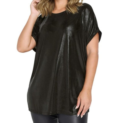 Metallic Oversized Crew-Neck Short-Sleeve T-Shirt