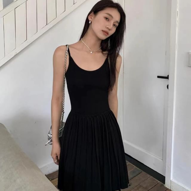Spaghetti Strap Plain Mini A-Line Knit Dress