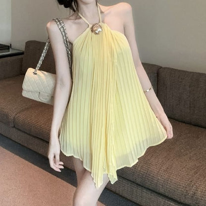 Pleated Halter Top with Clean Plain Finish and Flattering Silhouette