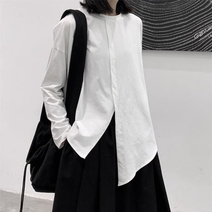 Asymmetrical Plain Shirt with Long Sleeves and Contemporary Silhouette