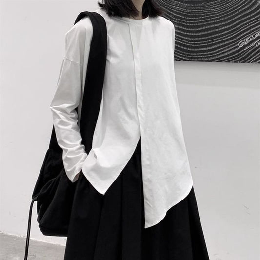 Asymmetrical Plain Shirt with Long Sleeves and Contemporary Silhouette