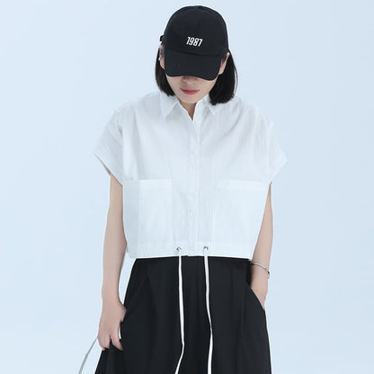 Pocketed Plain Shirt with Short Sleeves and Relaxed Casual Fit